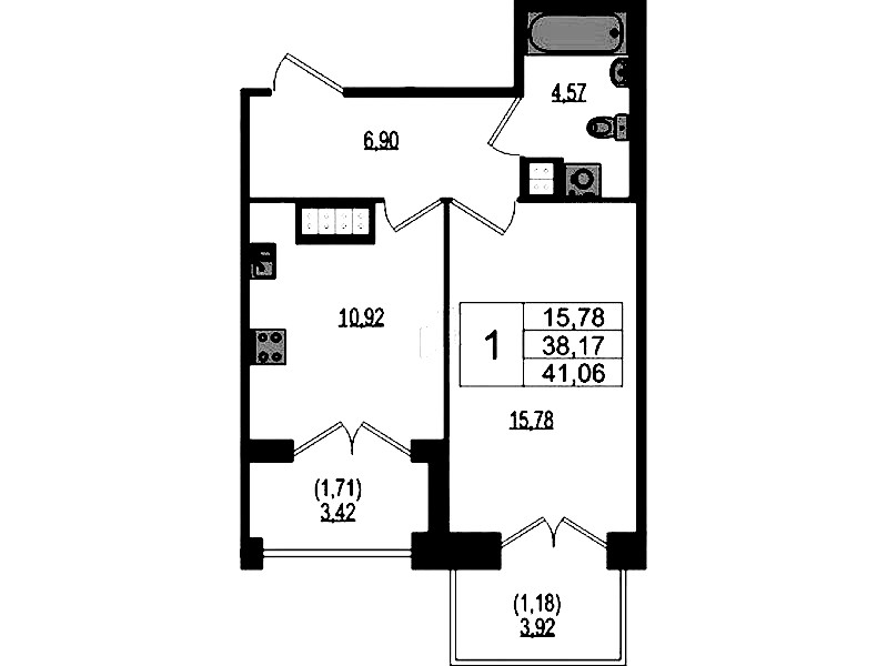 1-комнатная квартира 41.06 м², 4/4 эт., ЖК «Ranta Residence»